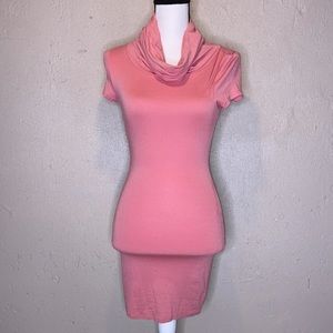 Joe & Elle Body Con Cowl Neck Dress Sz S Pink